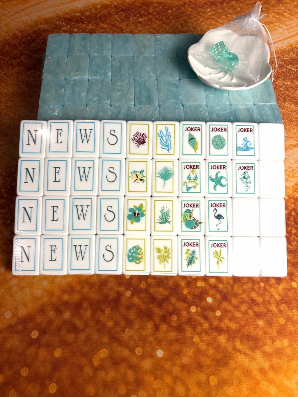 New Aqua Pearl Back Coastal Mahjong Tiles 🌊🩵🐚 & Dice - Picture 3 of 7